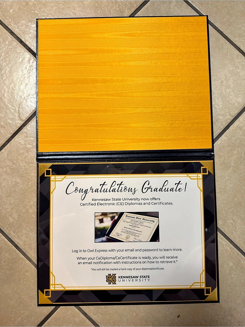 Kennesaw State University Graduation Certificate Presentation Box